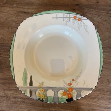 Burleigh Ware Riviera 1930s Art Deco x 3 Handpainted Pottery Soup Bowls 9.5”