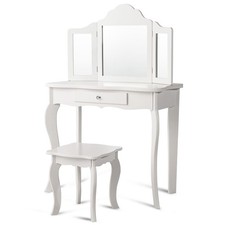 COSTWAY Kids Vanity Makeup Table Set Princess Makeup Dressing Table