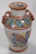 Vintage Capelo Signed Mexican Pottery Vase Hand - Painted Flower