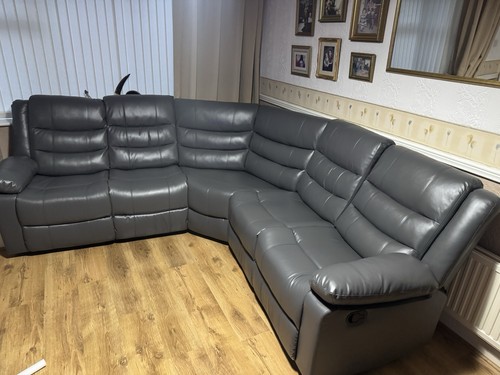 Recliner grey leather corner - leather,