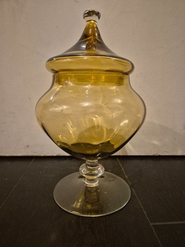 Vintage amber glass lidded - glass,