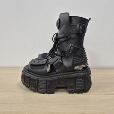 New Rock Reactor Tank Black Chunky Platform Black Leather Boots Uk 7 Eu 41
