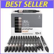 Professional Quality ProMarker Brush Set - 12 Dual-Tip Markers in Neutral Shades