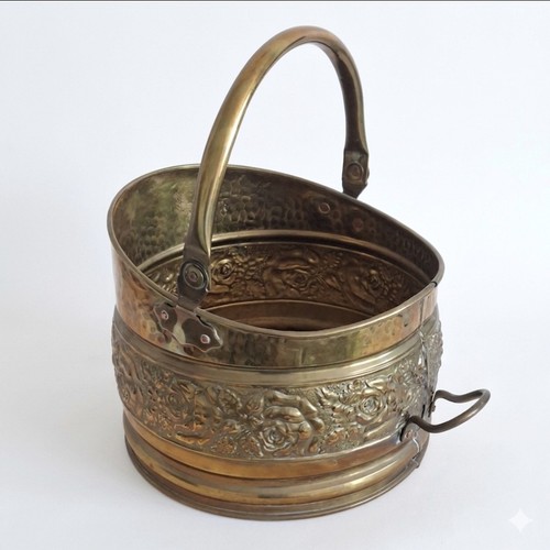Repousse brass coal scuttle - repousse,