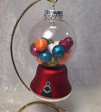 Red Silver Gumball Machine Glass Christmas Tree Ornament 4.5" Food Whimsy Retro