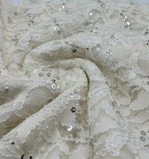 Sequin Ivory Floral Lace Fabric Stretch