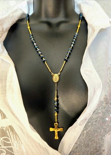 Catholic rosary necklace blue - catholic,