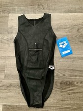 Arena Black Rubber Coated Water Polo Swimsuit Women’s Swimskin  Size 28 Zip Frnt