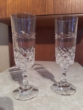 Pair Lead Crystal Cut Glass Champagne Flutes