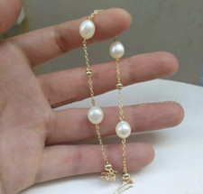 Natural south sea white Pearl bracelet 7.5-8 inch 14k Yellow Gold
