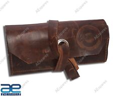 Vintage Brown Leather Tool Roll Up Pouch Wrench Chisel Bag Vespa Engraved GEc