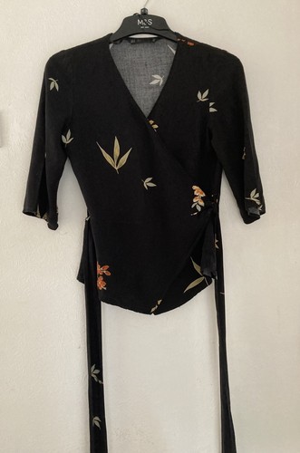 Zara basic black floral wrap - black,