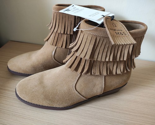 Brown suede leather fringe - m&s,
