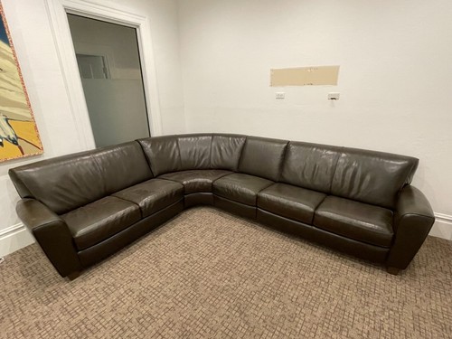 Brown leather sectional couch - brown,