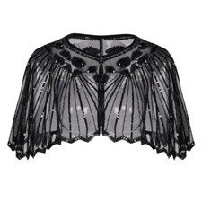 Central Chic 1920s Sequin Capelet Cape Shawl Party Shrug Wedding Bridal Evening