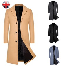 Men's Trench Coat Wool Blend Slim Fit Top Coat Single Breasted Business Overcoat