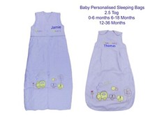 Baby Boys Personalised Sleeping Bag 2.5 Tog Blue Train Embroidered Name 3 Sizes