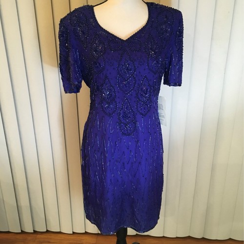 Silk sequined beaded navy - beaded, ,