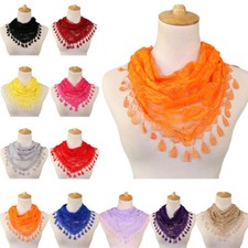 Lace Fringed Triangle Scarf Tassels Hijab Shawls Scarves Neck Head Wraps Stoles