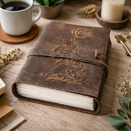 Wolf embossed leather - wolf, journal