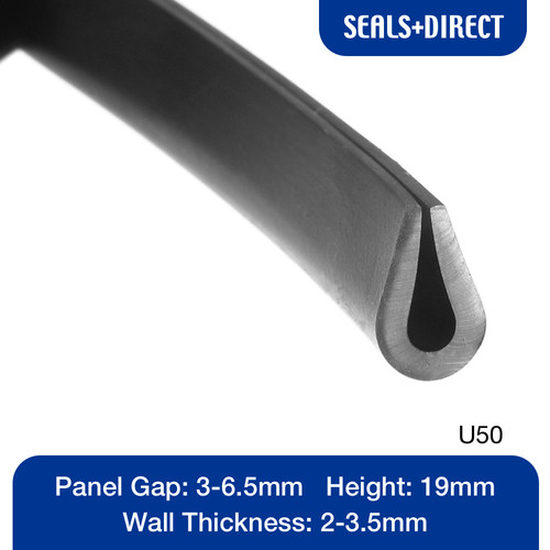 Rubber black channel section - u,