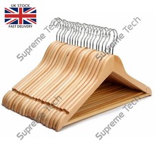 10/50/100 WOODEN COAT HANGERS SUIT GARMENTS CLOTHES WOOD HANGER TROUSER BAR SET