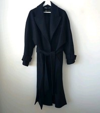 Zara OVERSIZE Ladies Manteco Black Wool Blend Wrap Coat With Belt L Large 12 14 