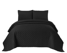 3 PCs Black Bedspread Quilted