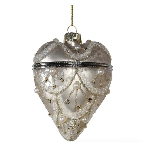 Silver beaded glass heart box - beaded,