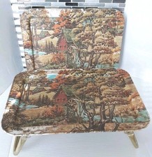 2 Vtg MCM Metal Lap TV Tray W/Folding Legs Farmhouse Roller Mill Shabby Chic 