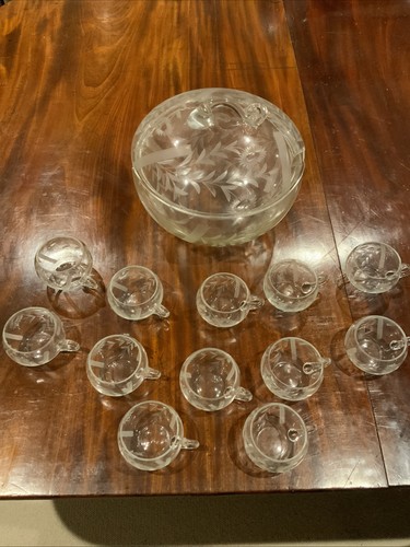 Vintage cut glass punch bowl - glass,