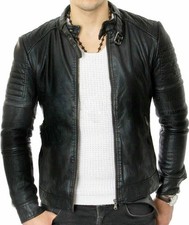 MENS GENUINE VINTAGE REAL LEATHER CAFE RACER SLIM FIT NEW BIKER RETRO JACKET