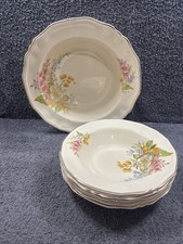Vintage Alfred Meakin 5 x Dessert & 1 Serving Bowl - Pale Yellow / Floral Design