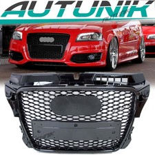 For 2009-2013 Audi A3 8P RS3 Style Front Grille (Gloss Black Frame + Honeycomb)