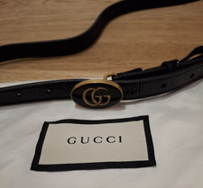 Gucci GUCCI GG Marmont Oval Lacquer Buckle Waist Belt, Black Patent Leather