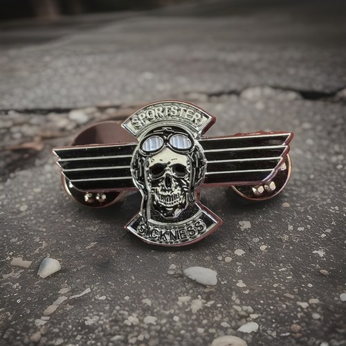 Winged skull biker pin badge - skull,