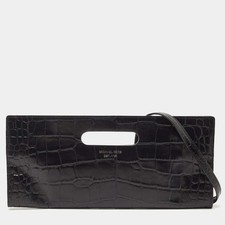 MICHAEL KORS Black Croc Embossed Leather Tilda Clutch Bag