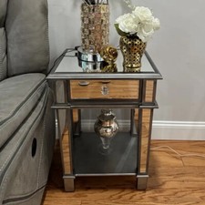 Mirrored Nightstand End Table
