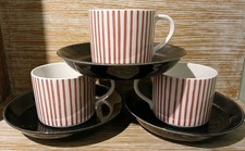 3 x Rorstrand Sweden Kadett Cup Black Saucers Red Stripe Hertha Bengtsson (B.11)