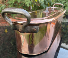 Antique French Copper Fish Kettle Poacher Poissonnier iron Handles 6.4 kilo vtg
