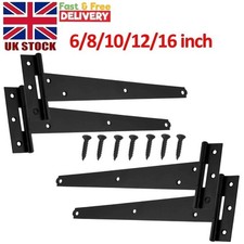 2 T Hinges 6/8/10/12/16 Inch Heavy Duty Door Gate Shed Black Pair Galvanized St