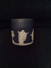 Antique Wedgewood Blue Jasper Ware Small Pot 8x7cm Classical Scenes Blue, White