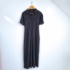 M&S Boilersuit Linen Blend 12 Black Belted Crop Jumpsuit Wide Leg Short Sleeves