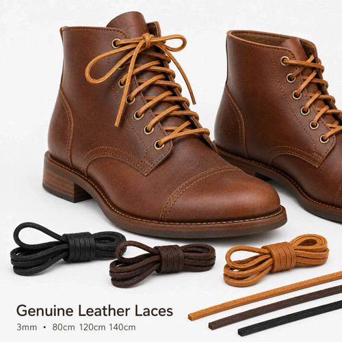 Pair leather boot shoe - pair, laces