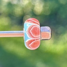 trollbeads unique ooak glass bead winter Christmas pink  lotus glitter petals