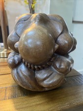 Vintage Hand Carved Wooden Weeping Praying Crying Yoga Buddha Very Large