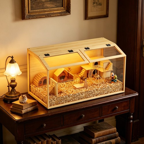 Large wooden hamster cage with - wooden,