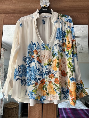 Zara cream floral loose - floral, top