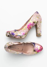 Tamaris UK 6 EU 39 Pink Velvet Foiled Floral Platform High Heel Court Shoes