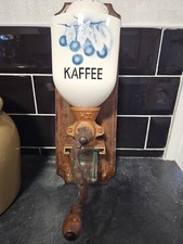 Vintage Antique German Wall Mounted Coffee Grinder Cast Iron Hand Crank Working